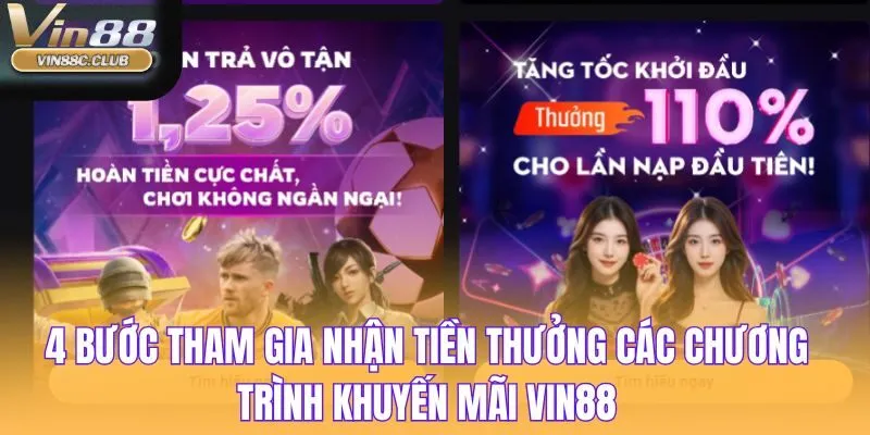 4 bước tham gia nhận tiền thưởng các chương trình khuyến mãi Vin88